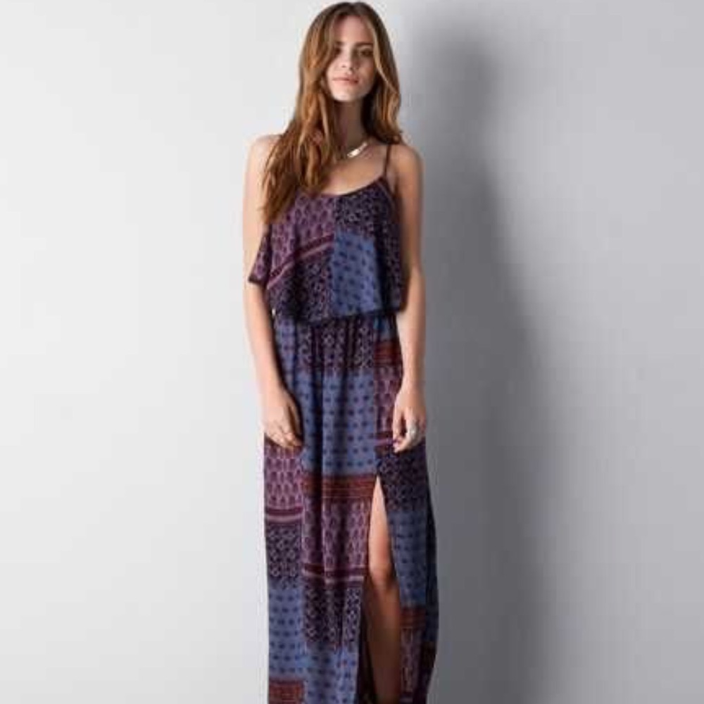 American Eagle Outfitters Purple Blue Patterned Maxi Dress